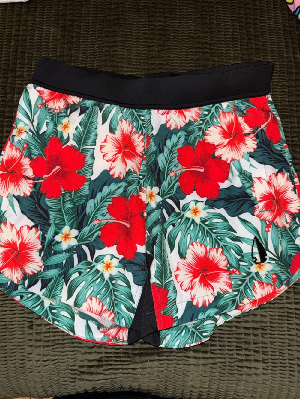 Tropical Floral Women’s Active Shorts - Red Hibiscus